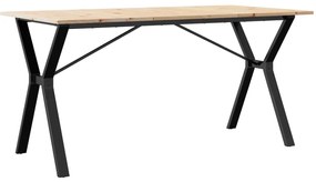 tömör fenyőfa és öntöttvas étkezőasztal Y-vázzal 140x80x75 cm