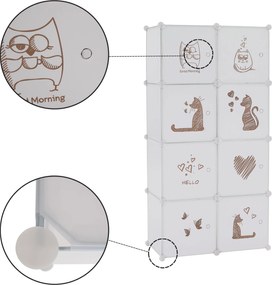 Gyerek moduláris szekrény, fehér/barna minta, KIRBY