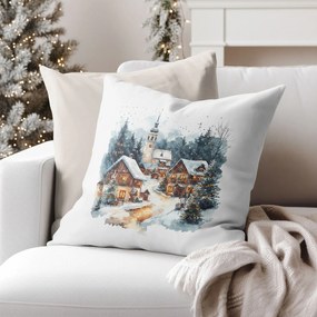 Goldea karácsonyi dekoratív párnahuzat - téli falu 45 x 45 cm