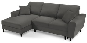 Sötétszürke kordbársony kinyitható tárolóhelyes sarokkanapé (bal oldali-heverő résszel) Kyoto – Cosmopolitan Design