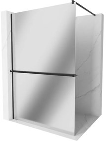 Mexen Kioto +, zuhany paraván polccal és törölközőtartóval 90 x 200 cm, 8 mm-es üvegmintás tükör, fekete profil, 800-090-121-70-50