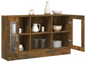 füstös tölgy színű szerelt fa vitrinszekrény 120 x 30,5 x 70 cm