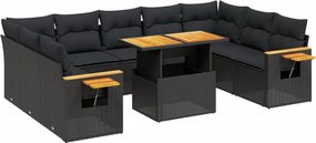 vidaXL 11 részes fekete polyrattan kerti ülőgarnitúra párnákkal