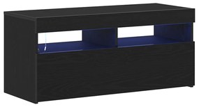 TV Szekrény LED Világítással, Fekete Tölgy, 90x35x40 cm, Műanyag, Fa