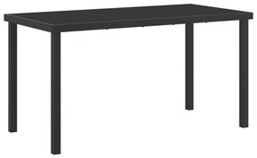 5 Részes Kerti Étkezőasztal Párnákkal Barna Polirattan, Kerti Asztal Fekete 140x80x73 cm Edzett Üveg