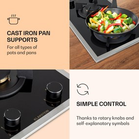 Klarstein Goldflame 2, gázfőzőlap, 2 Messing égő, üvegkerámia