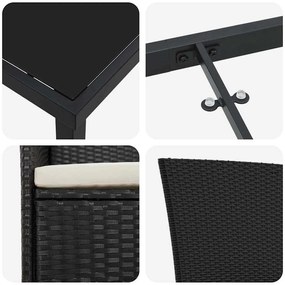 Kert étkező szett párnával 3 pcs Fekete Poli rattan