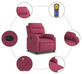 bordó bársony elektromos dönthető masszázsfotel