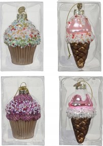 Üveg karácsonyfadísz Jég Tölcsérben Muffin csillámos karácsonyfadísz 7cm