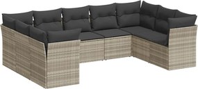 vidaXL 9 részes világosszürke polyrattan kerti ülőgarnitúra párnával
