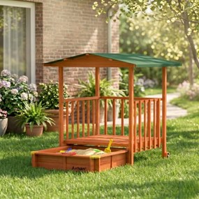 SUNNY verandás homokozó, 130x130x143cm, barna/zöld Jurhan