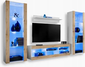 komodee Tivoli Grande Rtv szett nappaliba fehér-tölgy Wotan kék Led