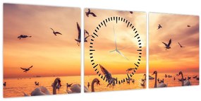 Kép - Hattyúk (órával) (90x30 cm)