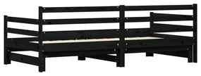 fekete tömör fenyőfa kihúzható kanapéágy 80 x 200 cm
