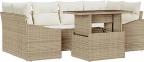 vidaXL Kerti Kanapé Szett párnával 7 pcs Beige és krém polirattan