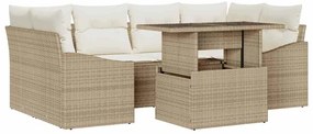 vidaXL Kerti Kanapé Szett párnával 7 pcs Beige és krém polirattan