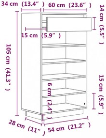 fekete tömör fenyőfa cipősszekrény 60 x 34 x 105 cm
