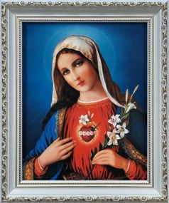 Vászonkép 31x26 Mária Szíve Fehér Díszített Keret