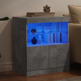 betonszürke tálalószekrény LED-világítással 60 x 37 x 67 cm