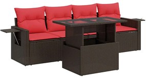 5 részes barna polyrattan akácfa kerti ülőgarnitúra párnákkal