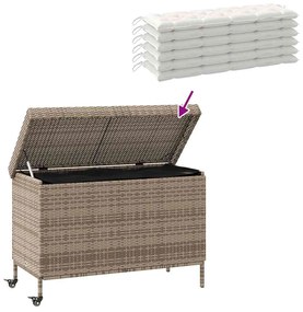 szürke polyrattan kerti tárolóláda kerekekkel 110x55x73 cm