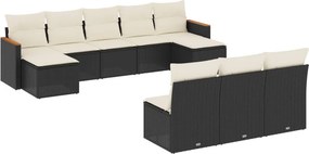vidaXL 10 részes fekete polyrattan kerti ülőgarnitúra párnákkal