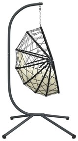 bézs rattan és acél függő kagylószék állvánnyal