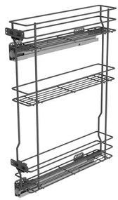 Konyhai fémrács, 150mm, bal oldalra szerelhető, antracit, teljes kihúzás, csillapított záródás, rejtett fióksín, 3 kosár SIGE, Green Line 002