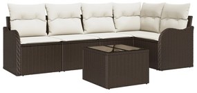5 részes kerti szófákészlet párnákkal, szürke poli rattan, 2 személyes kerti kanapé párnákkal, barna poli rattan