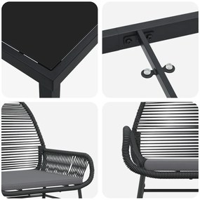 5 darabos kerti étkező szett párnákkal, fekete poly rattan