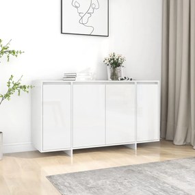 magasfényű fehér szerelt fa tálalószekrény 135x41x75 cm