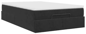 fekete bársony ottomán ágy matraccal 120x190 cm