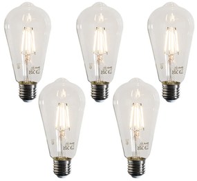 5 darabos E27 LED Filament Izzókészlet ST64 Átlátszó 4W 470 lm 2700K