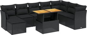 vidaXL 9 részes fekete polyrattan kerti ülőgarnitúra párnákkal