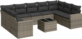 vidaXL 10 részes szürke polyrattan kerti ülőgarnitúra párnákkal