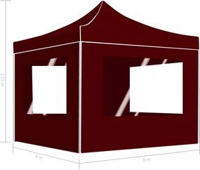 bordó összecsukható alumínium rendezvénysátor falakkal 3 x 3 m
