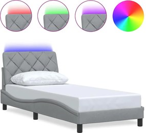 vidaXL világosszürke szövet ágykeret LED-ekkel matrac nélkül 90x200 cm
