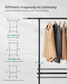 JASON dupla ruhatartó állvány, 101-165x49x113-180cm, fekete SongmicsHome