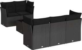 vidaXL 6 részes fekete polyrattan kerti ülőgarnitúra párnákkal