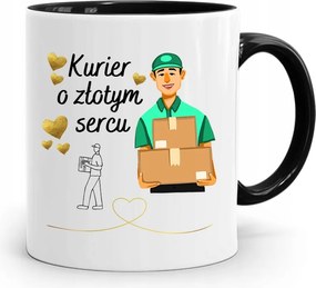 Fekete Bögre Arany Szívű Futárnak Ajándék fényképes nyomattal