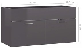 magasfényű szürke szerelt fa mosdószekrény 90 x 38,5 x 46 cm