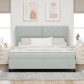 Boxspring Ágy Matrac Kép Szürke 180x200 cm Bársony