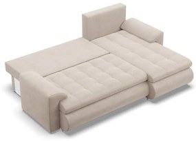 Tokio sarokkanapé, 2 ágyneműtartóval, bársony, jobboldali, bézs