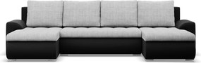 Tokio U alakú sarokkanapé, 3 ágyneműtartóval, fonott + műbőr, univerzális oldal, szürke - fekete