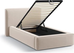 Bézs kárpitozott ágyneműtartós egyszemélyes ágy ágyráccsal 90x200 cm Jodie – Micadoni