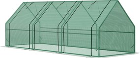 Outsunny Üvegház 3 Roll-Up Ablakkal, PE Rácsos Fóliával, Acélvázú Üvegház, Balkon Üvegház, Kert Üvegház, 270x90x90cm Paradicsom Üvegház Zöldségekhez,