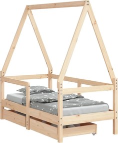 vidaXL tömör fenyőfa gyerekágykeret fiókokkal 70 x 140 cm