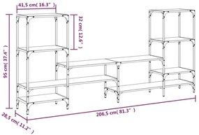 fekete szerelt fa TV-szekrény 206,5x28,5x95 cm