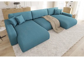 Türkiz kordbársony kinyitható tárolóhelyes sarokkanapé Sara – Ropez