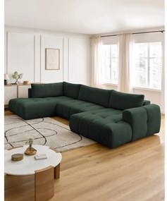 Zöld kinyitható-tárolóhelyes sarokkanapé (bal oldali-U alakú) Fuji – Bobochic Paris